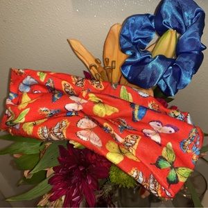 Brand New Matching silky blue hair tie and stretchy butterfly headband 🦋🧡